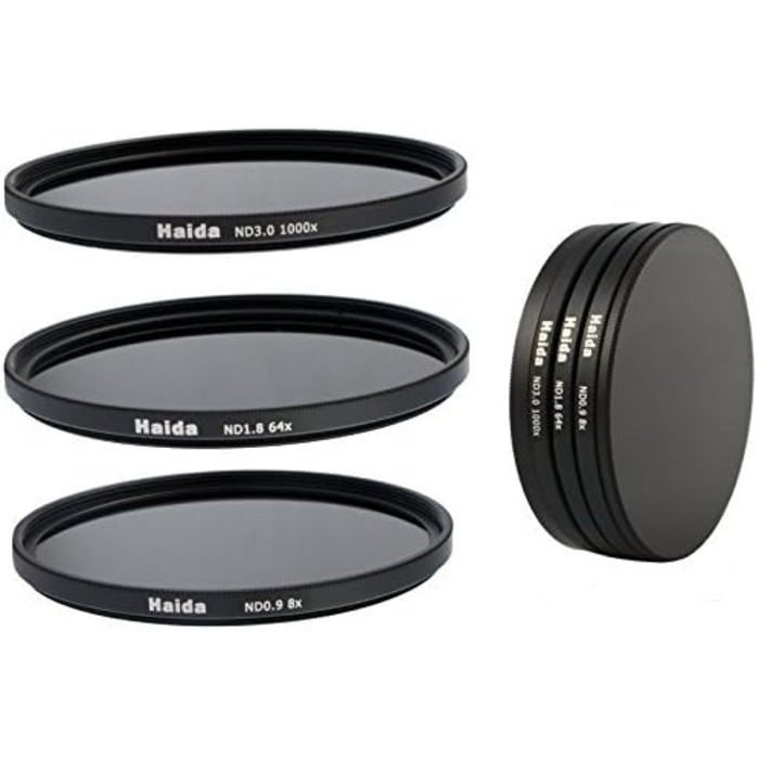 Набір фільтрів нейтральної сірої сітки ND8, ND64, ND1000 46mm з кришкою для штакеля та кришкою об'єктива з внутрішнім захватом