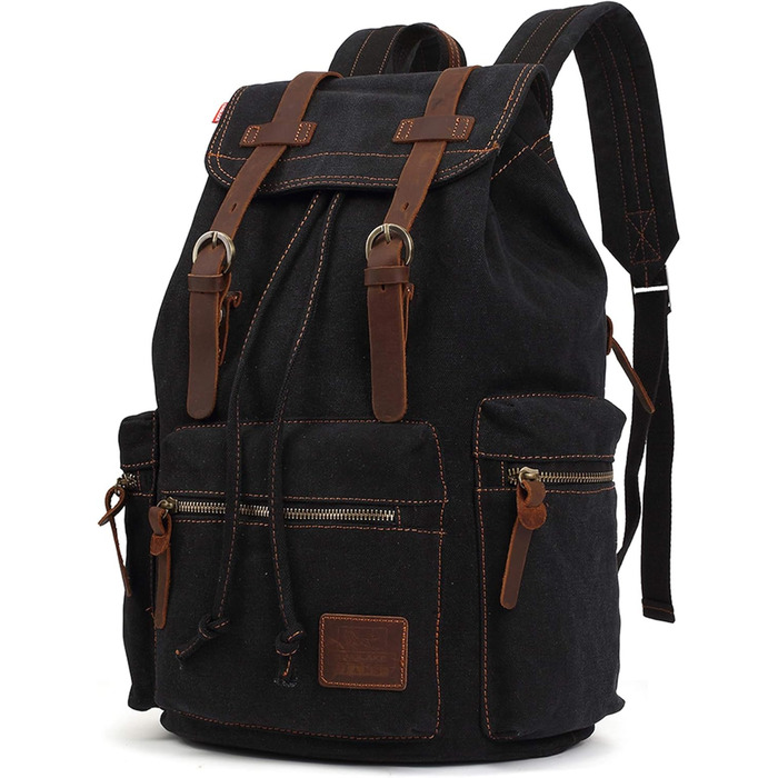 Чорний рюкзак KAUKKO 15 дюймів: стильний ретро-рюкзак для жінок та чоловіків, 27×16×41 см, велика місткість, ідеальний для подорожей, кемпінгу та активного відпочинку