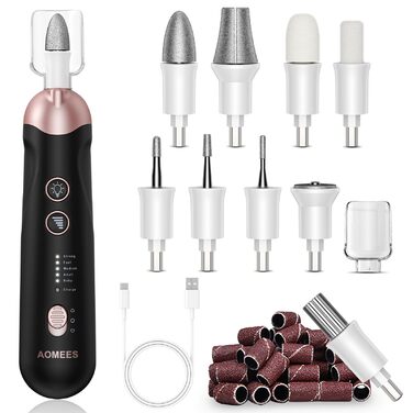 Електричний набір для манікюру та педикюру AOMEES з 9 насадками, 5 швидкостей, LED-підсвічуванням та сумкою для зберігання