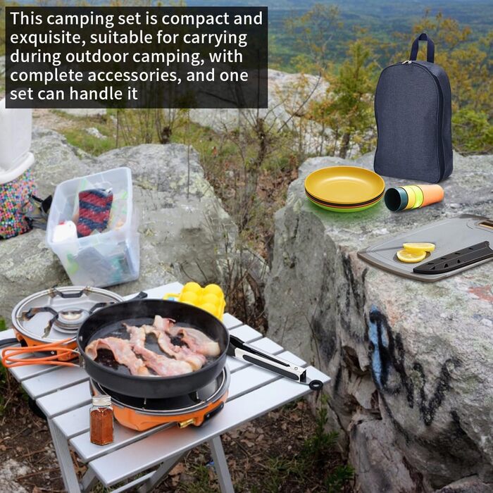 Berglander Camping Essentials, Camping Cookware Utensil Set, Camping Accessories Gear Must-Haves, come with camping cutlery sets, plates, and cups, ideal for outdoor stoves, picnics, and grilling.