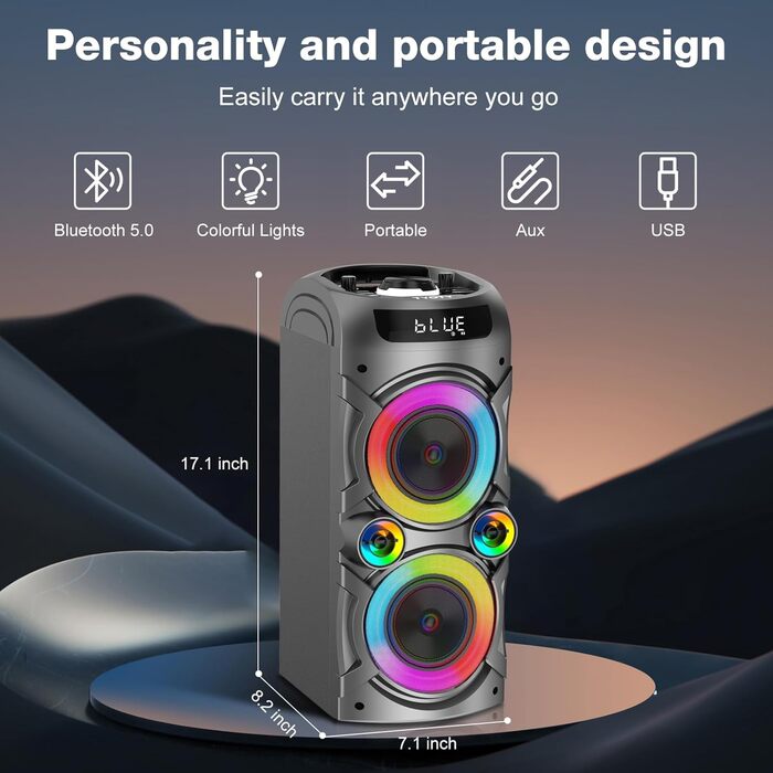 Bluetooth колонка з LED підсвіткою, пультом ДУ, підтримкою TF/USB, записом звуку, для дому та вечірок (чорна)