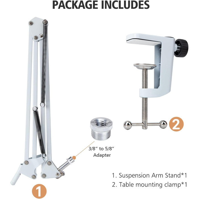 Підставка для мікрофона SUNMON для Fifine AM8, K688 PodMic, HyperX QuadCast, Blue Yeti, Shur MV7 – білий мікрофонний стійка