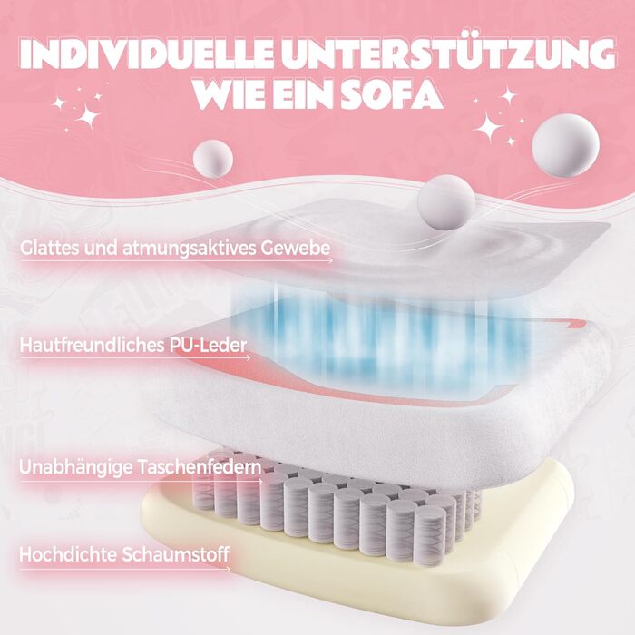 Ігровий крісло Dowinx з підніжкою, рожевий, для дорослих, з дизайном котячих лапок, ергономічний, для ПК