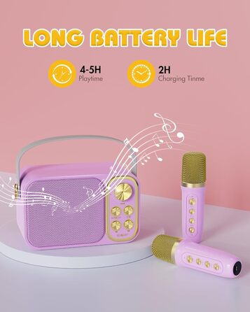 Караоке машина з 2 мікрофонами, портативна Bluetooth колонка для дітей та дорослих, 7 голосових ефектів, ідеальна для вечірок та днів народження (фіолетовий)