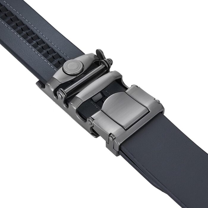 Чоловічий шкіряний ремінь VRLEGEND з автоматичною застібкою (ратинг) без дірок для ділового костюма, розмір регулюється, з подарунковою коробкою, сірий