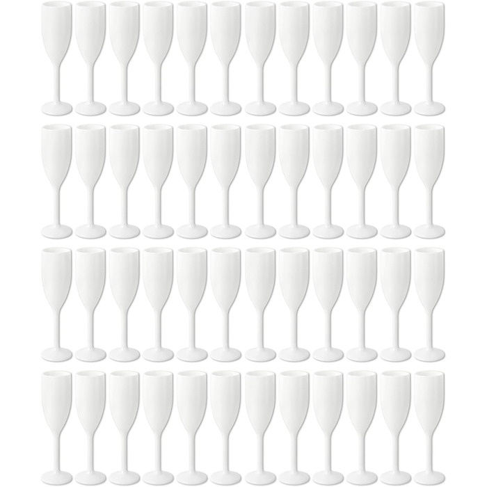 Schramm® Reusable Champagne Flutes in white, available in quantities of 6, 12, 24, or 48 pieces. 150 ml capacity, Champagne glasses, sparkling wine flutes, sparkling wine goblets, stemware, champagne glasses. Capacity, size: 48 pieces