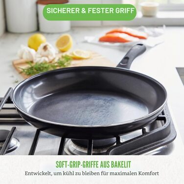 Набір посуду GreenLife Soft Grip з керамічним антипригарним покриттям, 16 предметів (сковорода, сотейник, каструлі), без PFAS, підходить для посудомийки та духовки, чорний