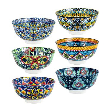 Набір керамічних мисок HENXFEN для мюслі, супу, салату та пасти (6 шт.) - богемний стиль