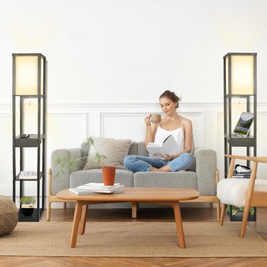 Стельова лампа YU YUSING з полицями, 1.6м, LED, E27, для вітальні, спальні, офісу (білий/чорний з шухлядою)