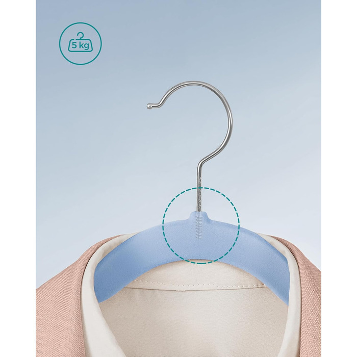 Набір вішалок для одягу SONGMICS, 50 шт., з неслизьким покриттям, для штанів та одягу, обертовий гачок, 43 см, світло-блакитний, CRF029Q05