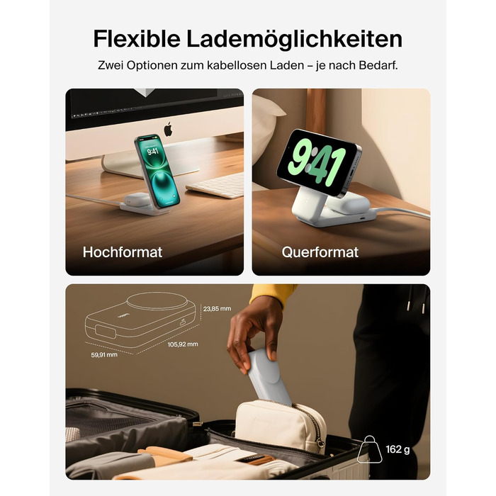 Беспроводная зарядка Belkin UltraCharge Qi 2.2 2-в-1 25W MagSafe сумісна для iPhone 17, iPhone Air, AirPods, Pixel – біла з USB-C адаптером 45W