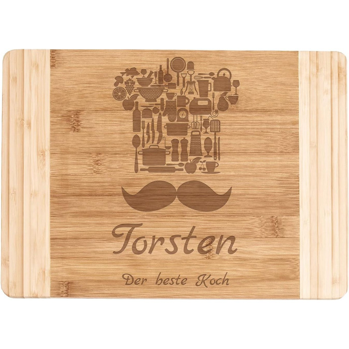 Maverton Bamboo Cutting Board with Engraving - Serving Board - Charcuterie Board solid wood - Size: 35x25 cm - Cutting board for men - for birthdays - for Christmas - chef's hat