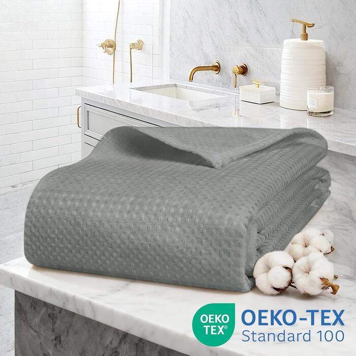 Водонепроникна штора для душу вафельна, 180x190 см, 260 GSM, сіра. Преміум-якість, анти-грибок, з металевими люверсами