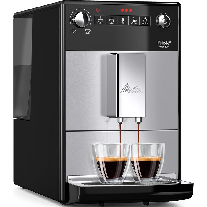 Melitta Purista - Fully Automatic Coffee Machine with Favorite Coffee Function, Coffee Machine with Grinder and 5-Level Adjustable Grinding, for Coffee and Espresso, silver/black Silver Fully Automatic Coffee Machine