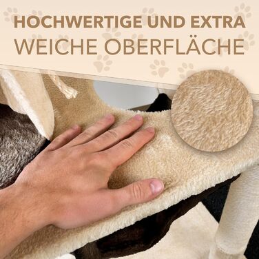 Кігтеточка Foxdevil для котів Xonic® - багатофункціональна кігтеточка з оглядовою платформою, гамаком, затишною печерою, іграшковою шнуркою, сходами – 141 см – (Бежевий/Коричневий V1)