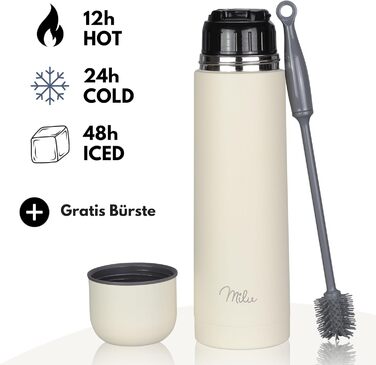 Термос Milu з нержавіючої сталі, ізольована пляшка для напоїв, 750 мл, 100% без витоку, подвійні стінки, колір Buttercream