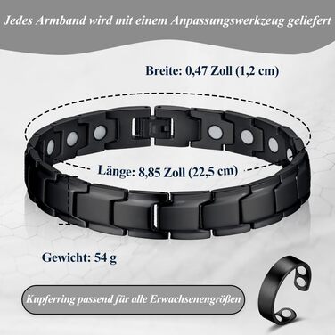 Браслет магнітний чоловічий Vicmag з титанової сталі, подвійний ряд магнітів, регулюється, з подарунковою коробкою (однорядний, чорний)