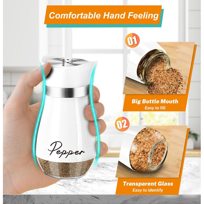 Набір для солі та перцю з нержавіючої сталі з скляною пляшечкою, диспенсер для спецій, аксесуари для кухні, дому, ресторану, обіднього столу (білий)