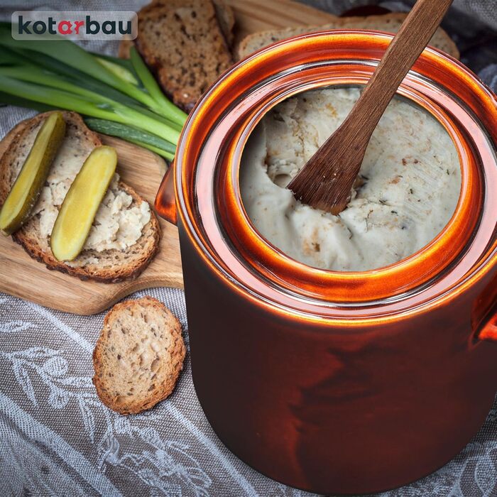Керамічний гартопф KOTARBAU 10 л, бурий, з герметичною кришкою для квашення, соління, з водяним затвором