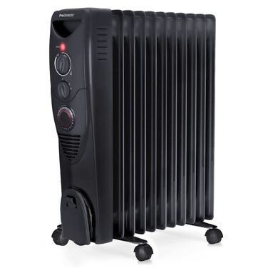 Масляний радіатор Pro Breeze 2500W, електричний обігрівач з 11 секціями, 3 режимами потужності, термостатом та таймером на 24 години, захист від перегріву та перекидання (Чорний)