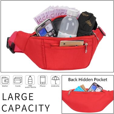 Поясна сумка на пояс для чоловіків та жінок, водонепроникна, для спорту, подорожей, фітнесу, бігу (червона)