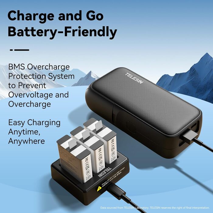 Зарядний пристрій та акумуляторна станція Telesin для GoPro Hero 13 Black з 3 каналами
