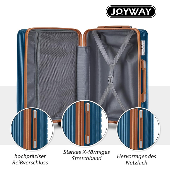 Набір валіз Joyway з ABS-пластику (4 колеса, TSA-замок) з місткою сумкою та культурою. Великий синій кофр