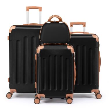 Набір валіз LEADZM 4 шт. з твердим корпусом, ABS, з колесами, великий, набір валіз з твердим корпусом, валізи та ролери з косметичкою (Чорно-коричневий)