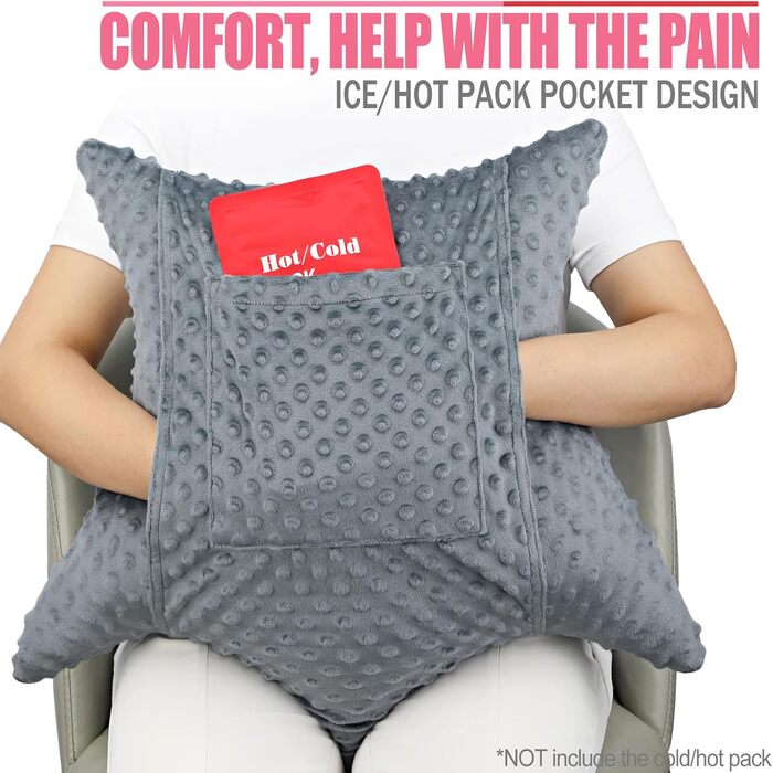 Star-shaped Hysterectomy Pillow for Abdominal Surgery with 2 Pockets, Hysterectomy Pillow, a Must-Have for Recovery, Post-Operation Gift, Belly Pillow, Minky Dot Dark Grey