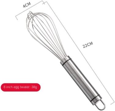 GOOPEEG Egg Beater, Multi-functional Manual Egg Mixer, Stainless Steel Egg Whisk, Kitchen Baking Tools, Suitable for Stirring and Seasoning Flour-Eggs, Kitchen Whisk (8 inch)