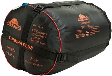Спальний мішок Alexika Tundra Plus - теплий, зручний, прямокутний, 3-сезонний для дорослих та сімей, для кемпінгу та відпочинку на природі при низьких температурах (-2°C), з компресійним мішком, ліворуч