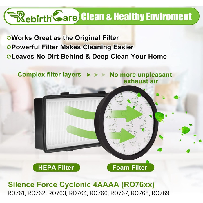 Фільтри Rebirthcare для пилососів Rowenta Silence Force Cyclonic (ZR903701, RO76xx)