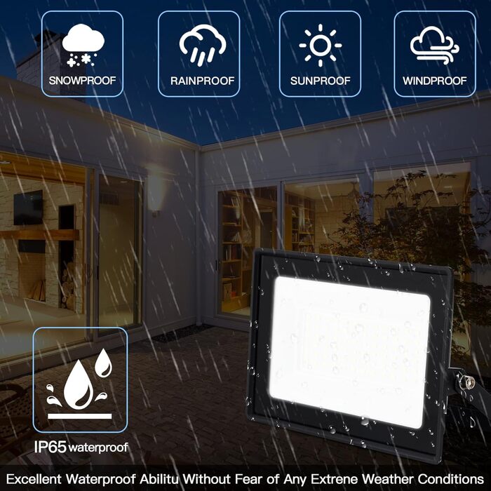 LED Floodlight 50W, Outdoor 5000LM, Spotlight 72 LED IP65 Waterproof, Outdoor Floodlight 6500K Cold White, 230V for Garage, Garden 【2 Pieces Black】 (6500k Cold White, GJ50W [2 Pieces Black])