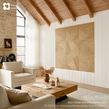 Акустичні настінні панелі Soon Global для звукоізоляції, декоративні поглинаючі панелі з дерева, 121,9 x 81,3 см, колір Блакитно-зелена аура