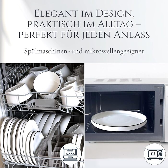 Набір посуду з порцеляни 48 предметів, 12 осіб, скандинавський стиль, білий з чорним обідком, Pure Living