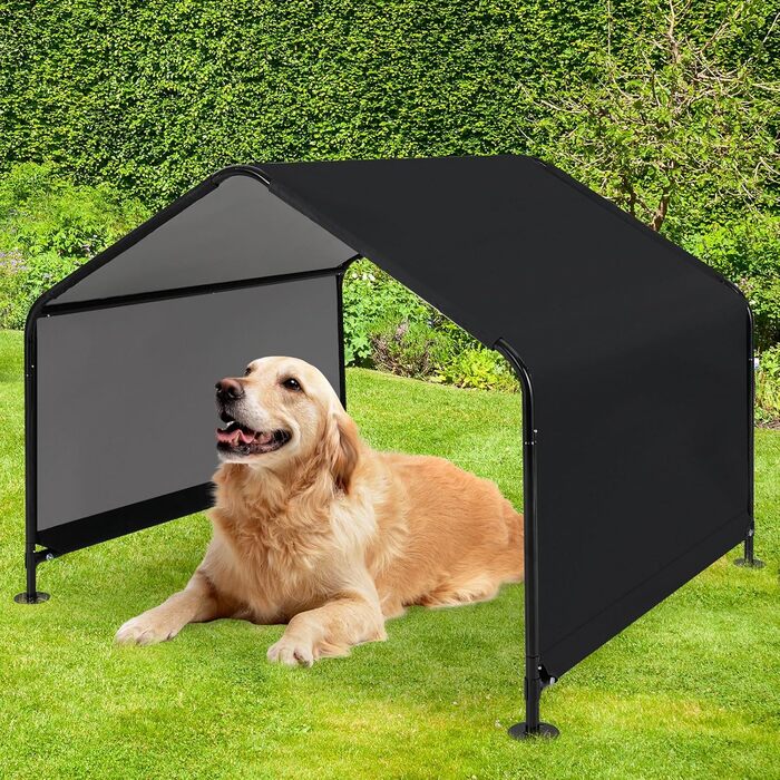 Будка для собак Costway Outdoor - велика, середня, маленька, чорна, 129 x 124 x 108 см, водовідштовхуюча, з дахом та кілочками