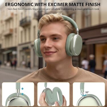 Навушники бездротові Bluetooth 6.0 NC95 з шумозаглушенням, поворотним регулятором, 120+ годин роботи, EQ налаштування через додаток, зелені для подорожей та спорту