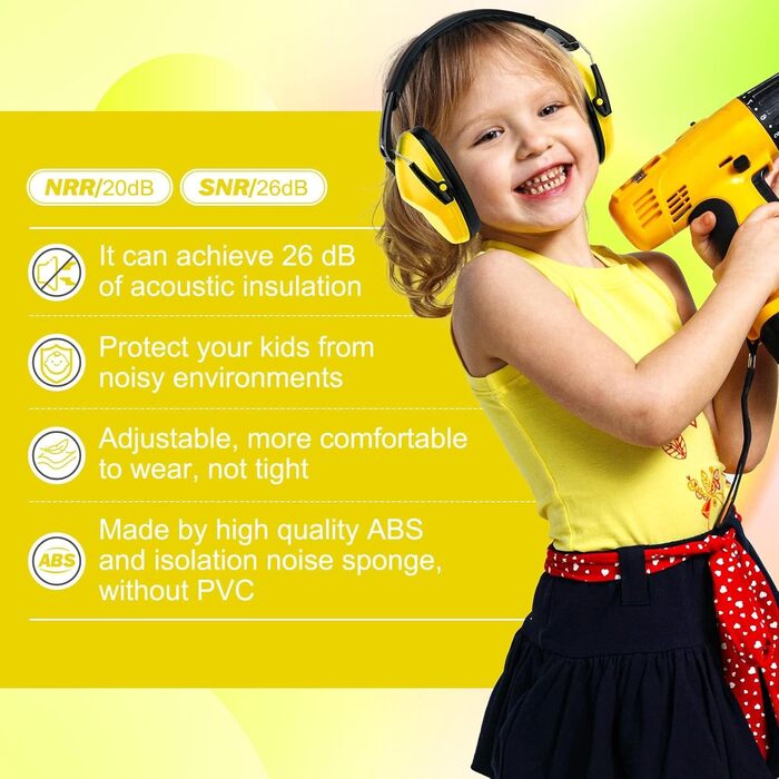 Навушники для захисту від шуму для дітей - комфортні, складні, для школи, аутизму, сну, навчання, ADHS, феєрверків, концертів (1 шт., жовті)