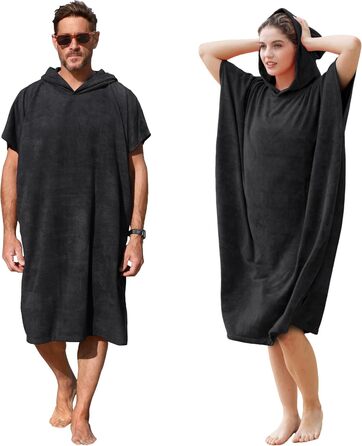 Surf Poncho Hooded Changing Towels Quick Dry Beach Change Robe for Adults Men Women Waterproof and Sandproof Bathrobe for Surfing Swimming Bathing Oversized Black