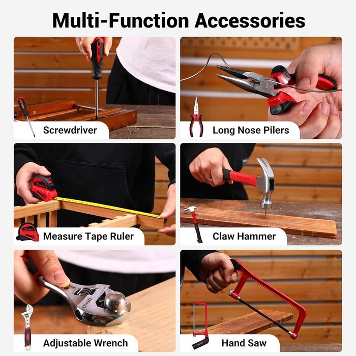 Акумуляторна дриль-шуруповерт DEKO 12V: набір інструментів 238 шт. з акумулятором для дому, ремонту та рукоділля (червоний)