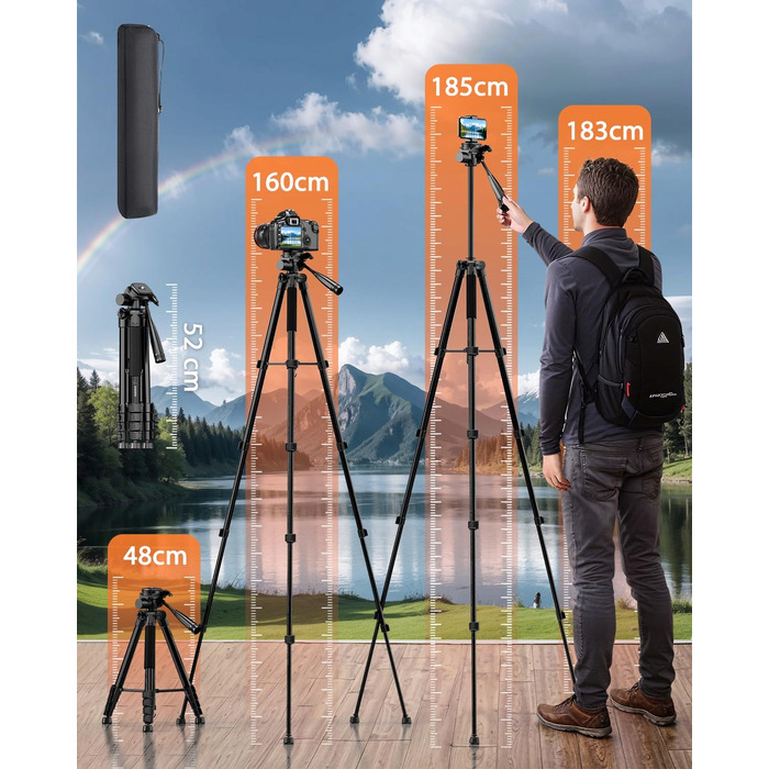 Легкий штатив для фотозйомки SHUTSMI (184 см) з сумкою та тримачем для телефону