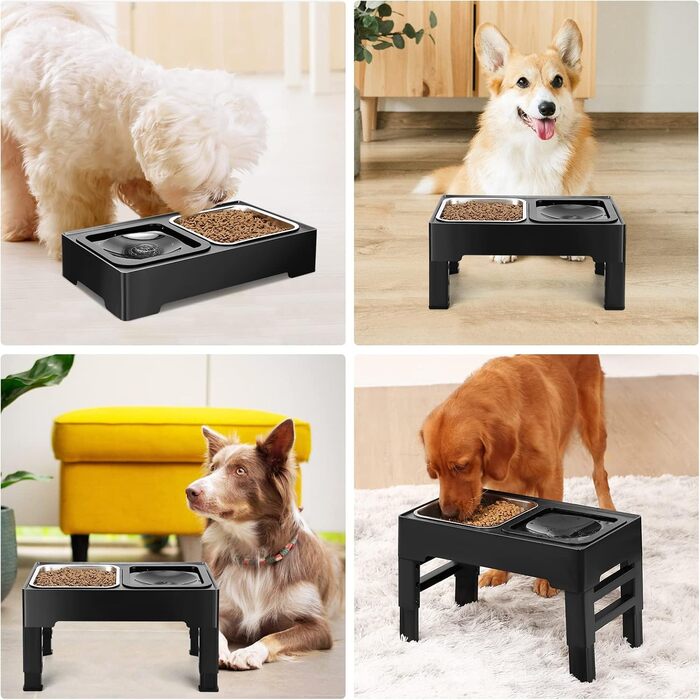 PETTOM Миска для собак піднята, годівниця для собак з регулюванням висоти, набір з 2 мисок з нержавіючої сталі 1,6L, годівниця для великих, середніх та маленьких собак 44*26*29 см
