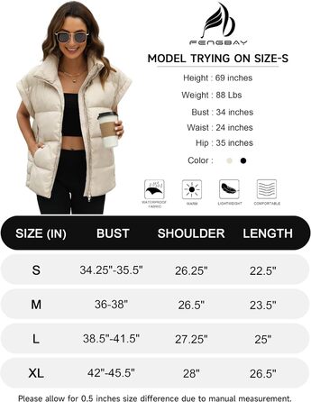 Легка стьобана жилетка Fengbay з пухом та стоячим коміром для осені та зими (Бежевий, M)