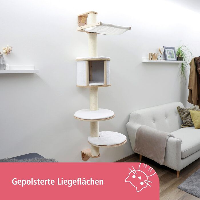 Дерев'яний комплекс для котів Kerbl Dolomit XL, білий, 70x45x185 см, для кількох котів, з сизалевими стовпчиками