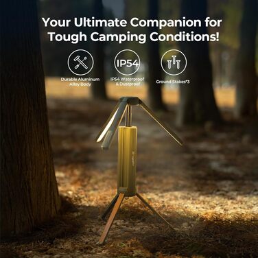 BougeRV Camping Lantern with 15600mAh, Rechargeable Camping Light, Adjustable Height and Angle, 4000LM, IP54 Waterproof, Camping Lantern for Camping, Travel, Emergency
