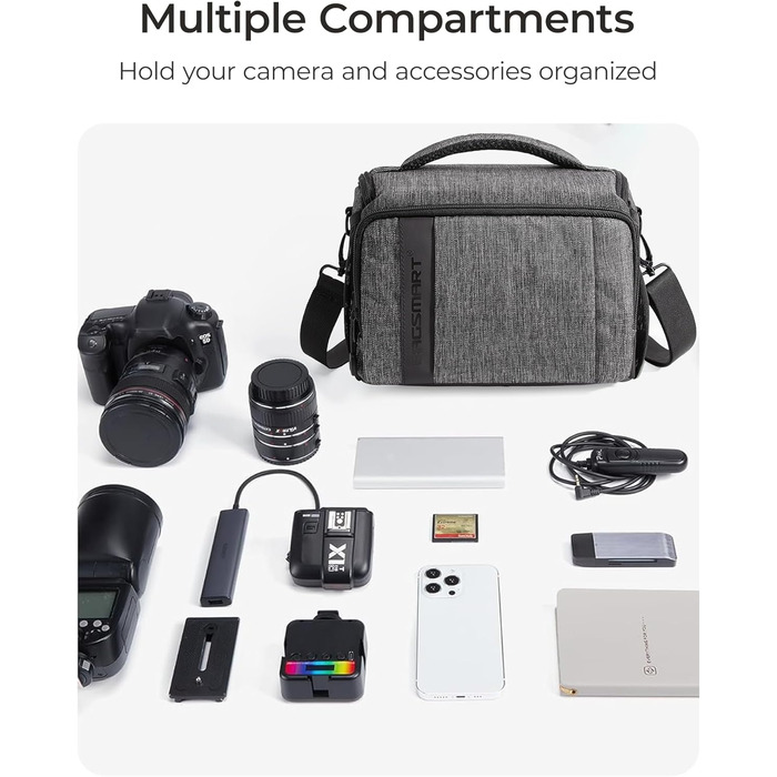Сумка для камери Bagsmart: DSLR, SLR, System Camera, Об'єктиви та Аксесуари (Сіра)