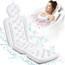 Luxury Bathtub Pillow with Mesh Bag - Thick Head, Neck & Back Support - White - 129.5 x 40.6 cm