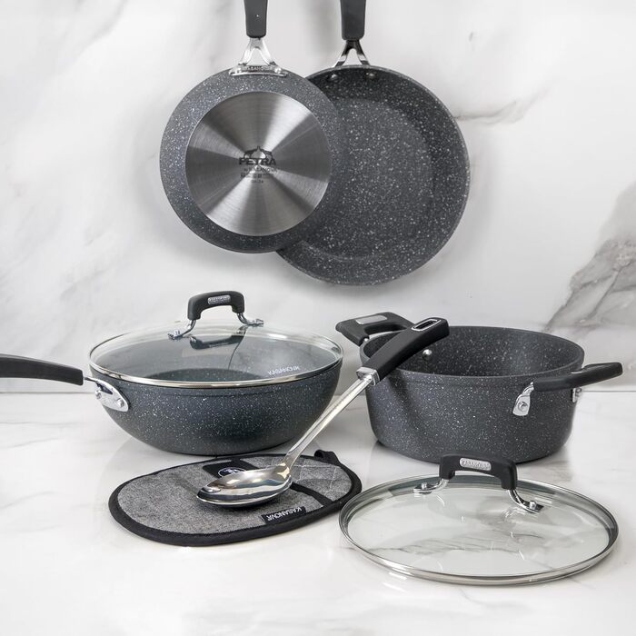 Набір посуду Kasanova New Petra: каструлі та сковороди з антипригарним покриттям для індукційних плит та духовки (8 предметів)