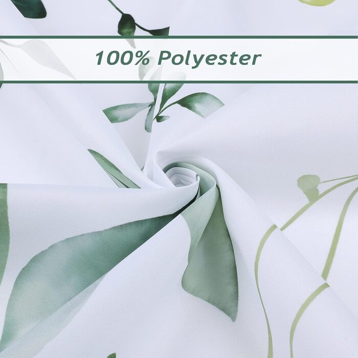 Шторка для душу Bonhause з зеленими листями, рослинний принт, 180 x 180 см, антигрибкова, водовідштовхувальна, поліестер, для ванної кімнати, з 12 гачками