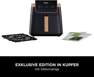 Ninja Air Fryer MAX PRO, 6.2 L, Oil-Free, Large Drawer, Roasting, Baking, Air Fry, Non-Stick Coated, Dishwasher-Safe Basket & Crisper Grate Insert, Silicone Tongs, Black/Copper, AF180EUCP Single 6.2L Copper/Black